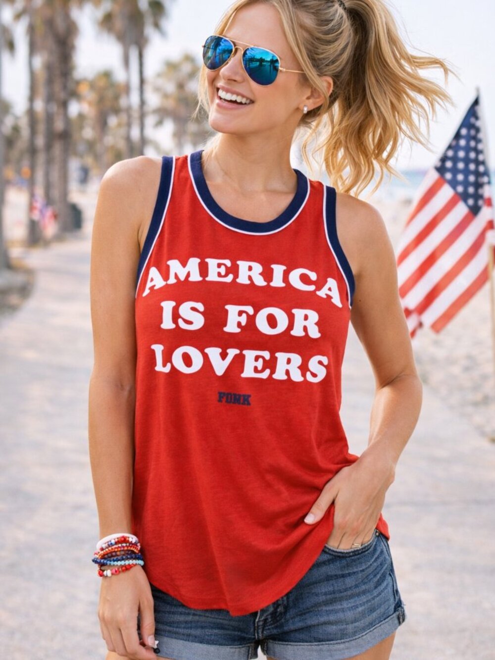 Victoria’s Secret PINK America Is For Lovers Tank Top XS Red Graphic Tank NWT